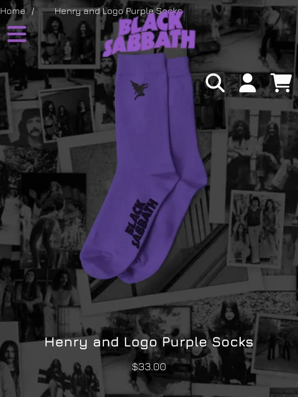 Black Sabbath Purple Crew Socks Henry Logo Cotton Blend Made in USA New